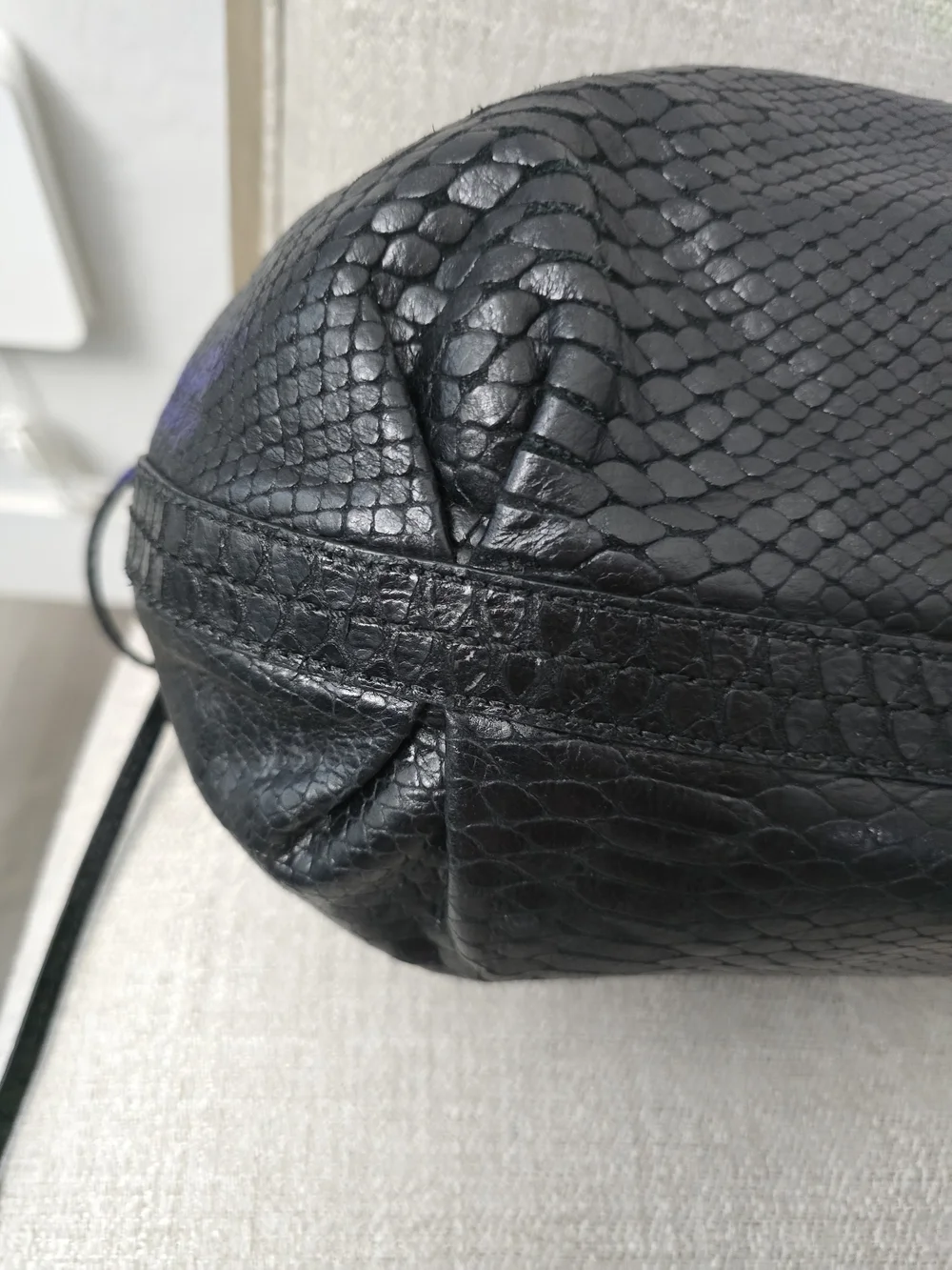 RARE Henri Bendel Python Embossed Leather Drawstring Hobo Bag - EUC